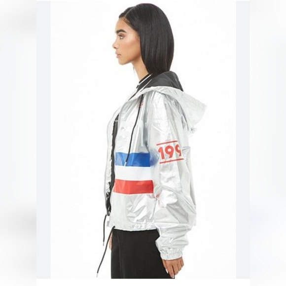 Forever 21 Nasa Graphic Metallic Windbreaker Silver woman's size S - Picture 9 of 12